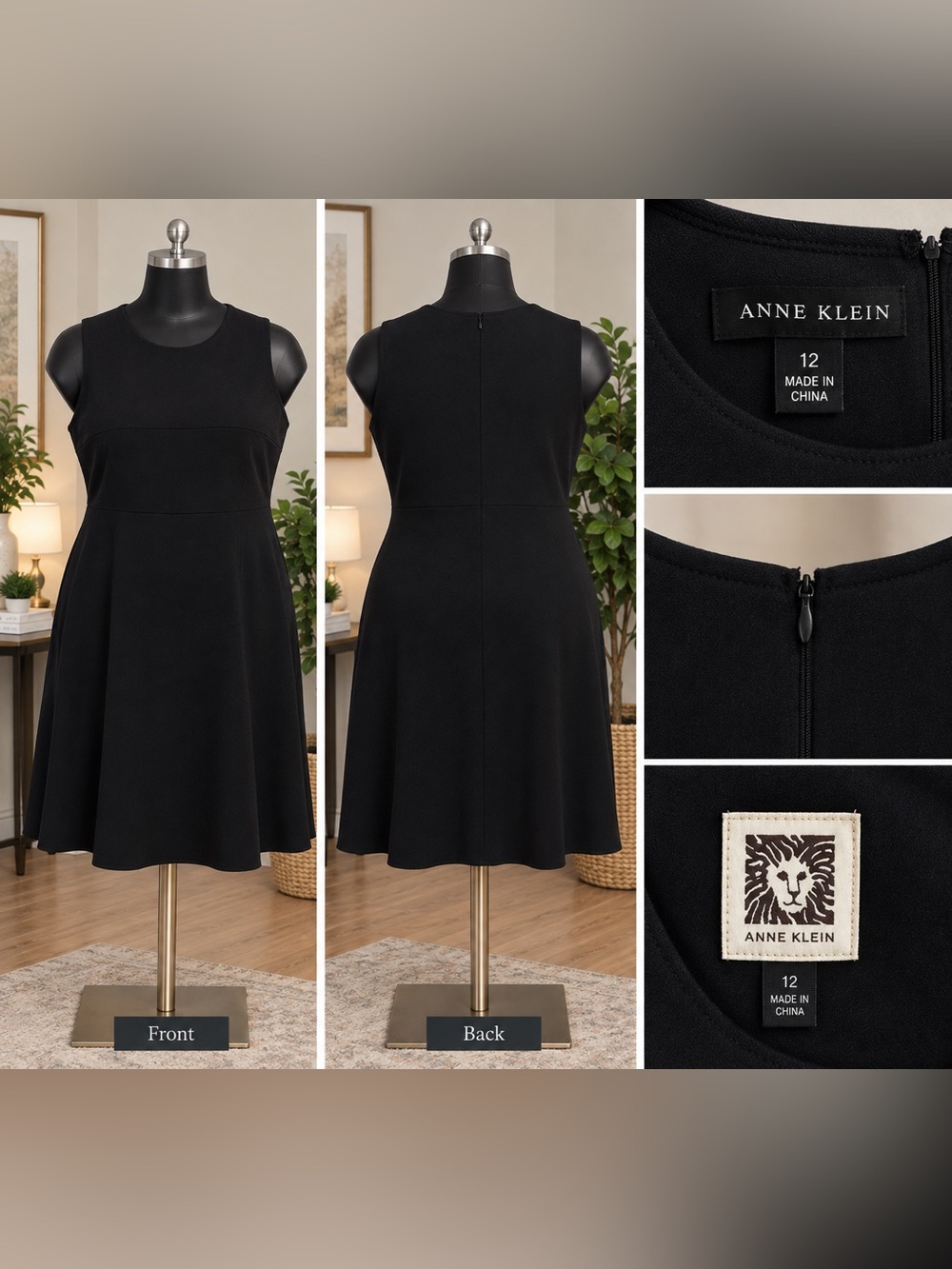 Anne Klein Black Sleeveless A-Line Dress